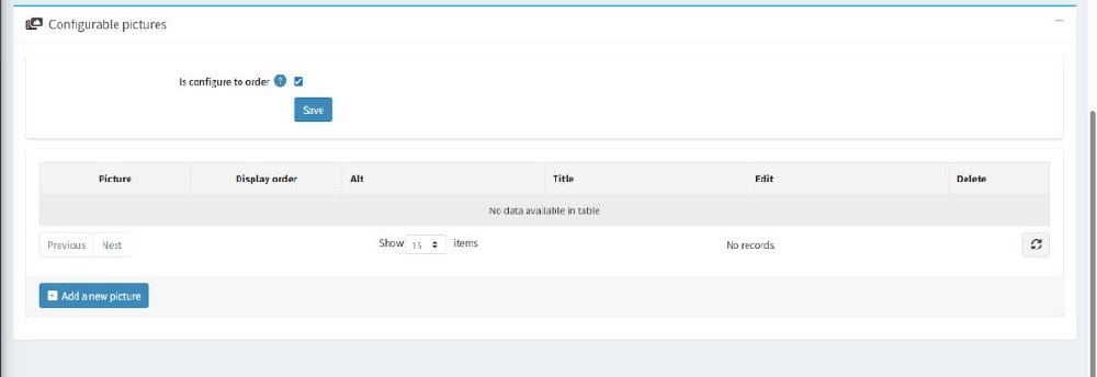 add and manage images in configuration pictures page